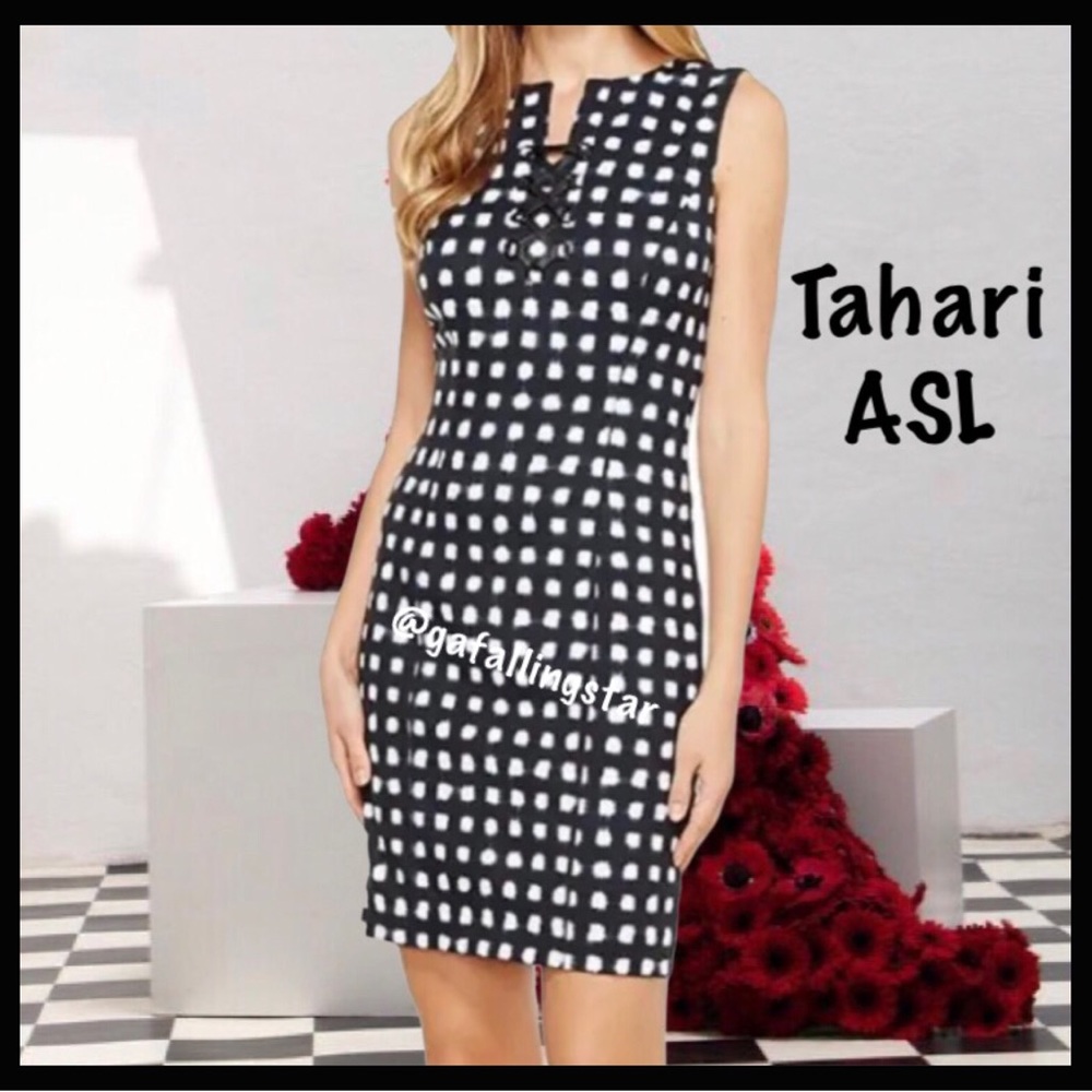 TAHARI Sleeveless Lace Up Sheath Dress